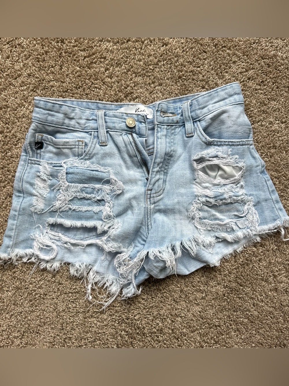 Light Blue Distressed Denim Shorts - KanCan
